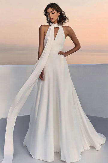 Robe de mariée en mousseline de soie ivoire Halter A Line